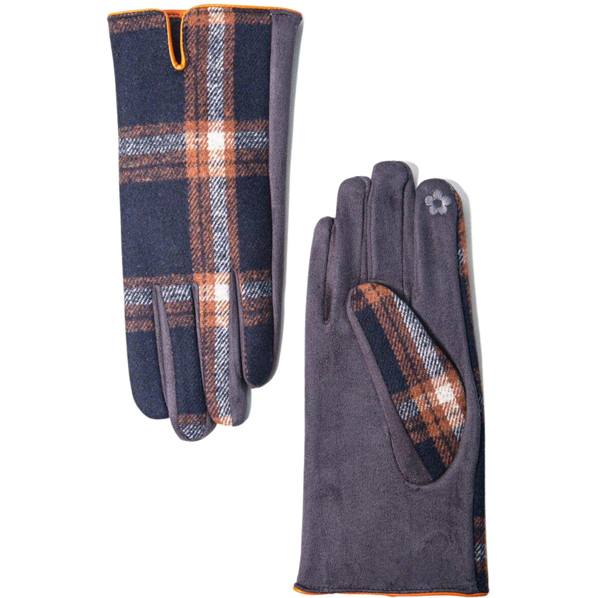 Gloves - Black Orange Tartan