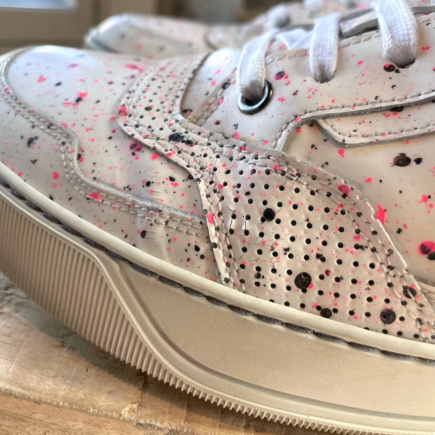 Lanvin White Tennis Sneakers with Paint-Splatter Effect
