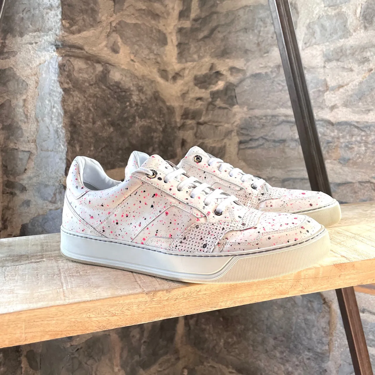 Lanvin White Tennis Sneakers with Paint-Splatter Effect