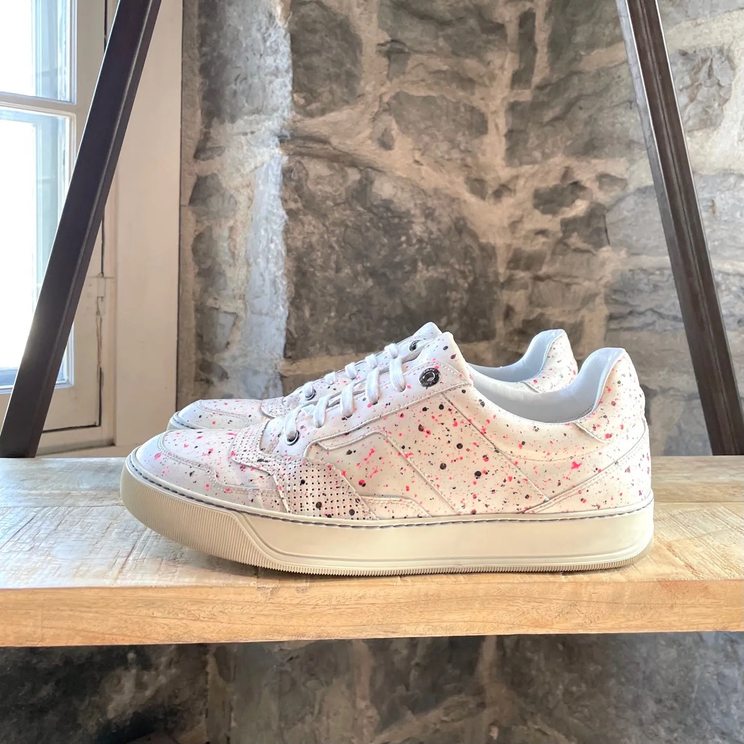 Lanvin White Tennis Sneakers with Paint-Splatter Effect