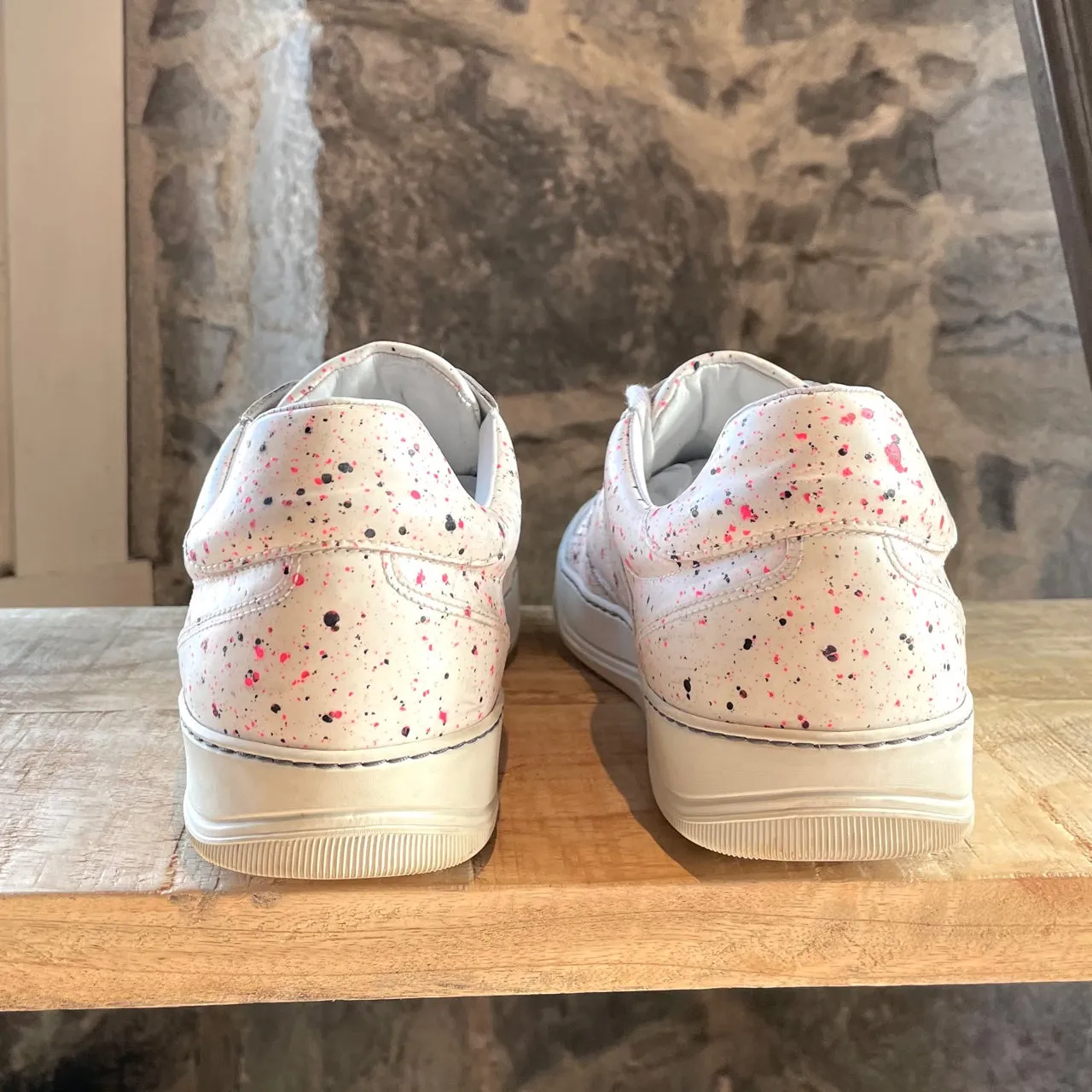Lanvin White Tennis Sneakers with Paint-Splatter Effect