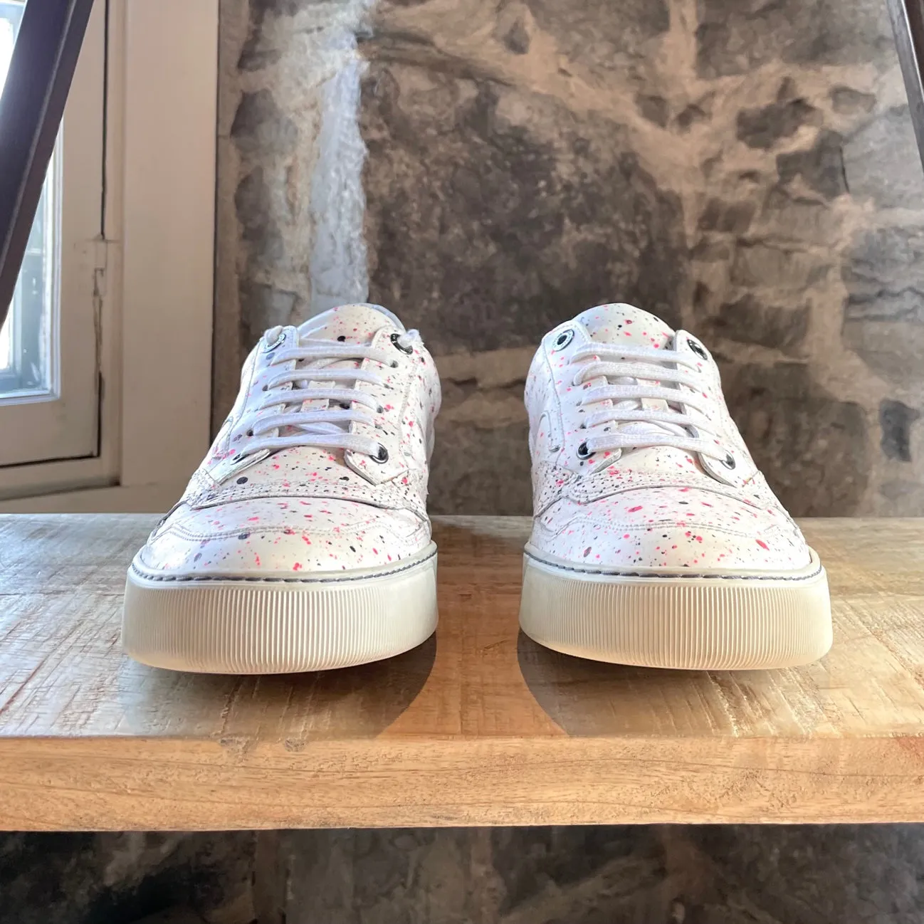 Lanvin White Tennis Sneakers with Paint-Splatter Effect